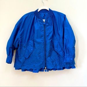 Moncler Blue Eyelet Embroidered Floral Jacket size 0